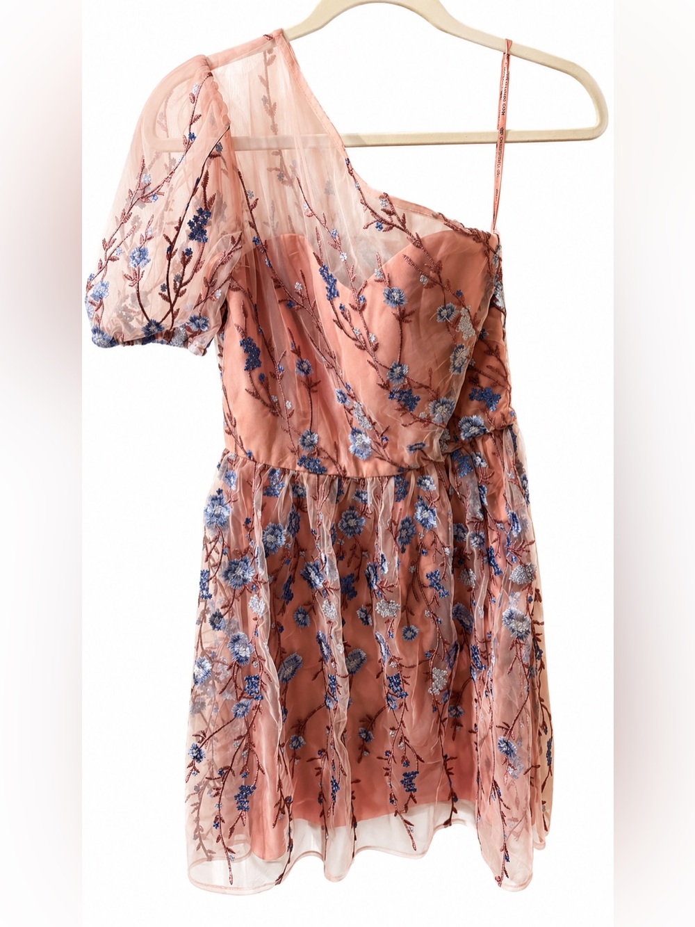 Chi Chi London Pink One-Shoulder Embroidered Mini Dress - Picture 5 of 9